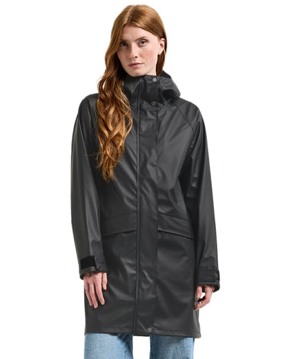 Black Coloured Didriksons Womens Elly Galon Parka on white background 