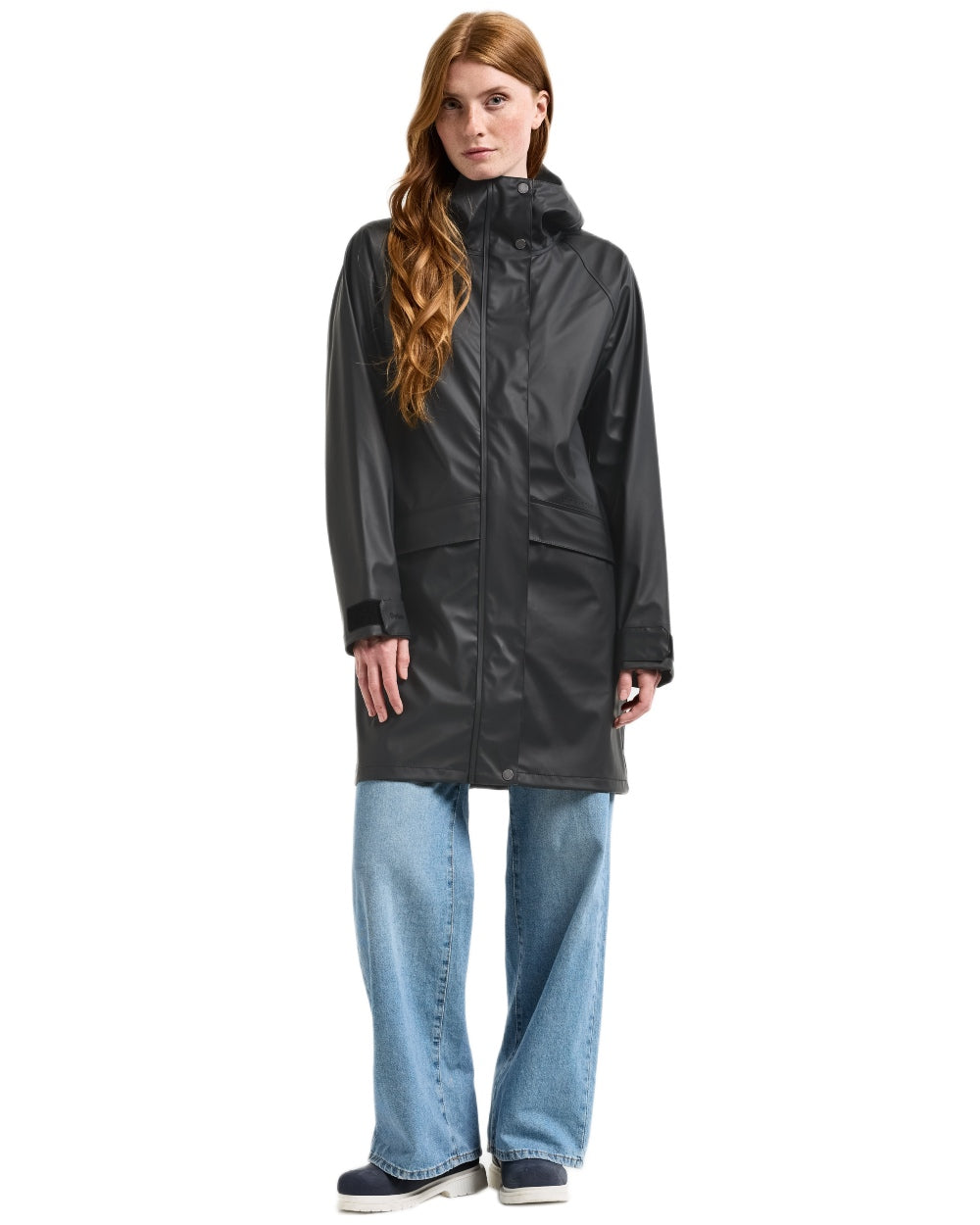 Black Coloured Didriksons Womens Elly Galon Parka on white background 