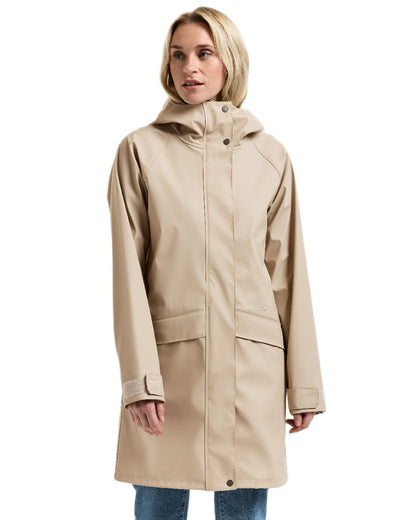 Clay Beige Coloured Didriksons Womens Elly Galon Parka on white background 