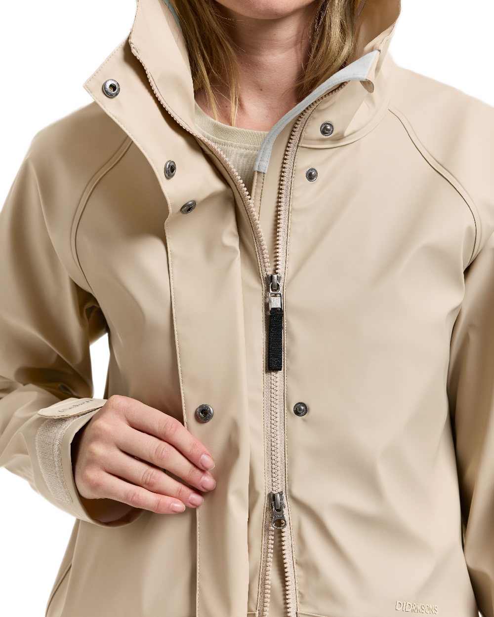 Clay Beige Coloured Didriksons Womens Elly Galon Parka on white background 