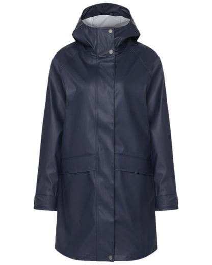 Dark Night Blue Coloured Didriksons Womens Elly Galon Parka on white background 