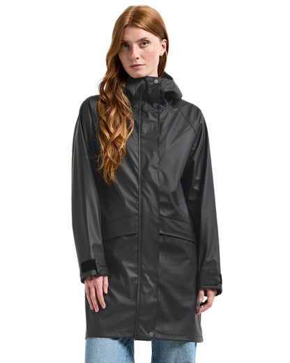 Dark Night Blue Coloured Didriksons Womens Elly Galon Parka on white background 