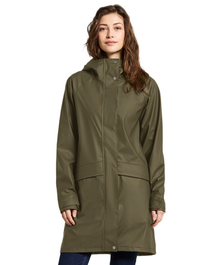 Fog Green Coloured Didriksons Womens Elly Galon Parka on white background 