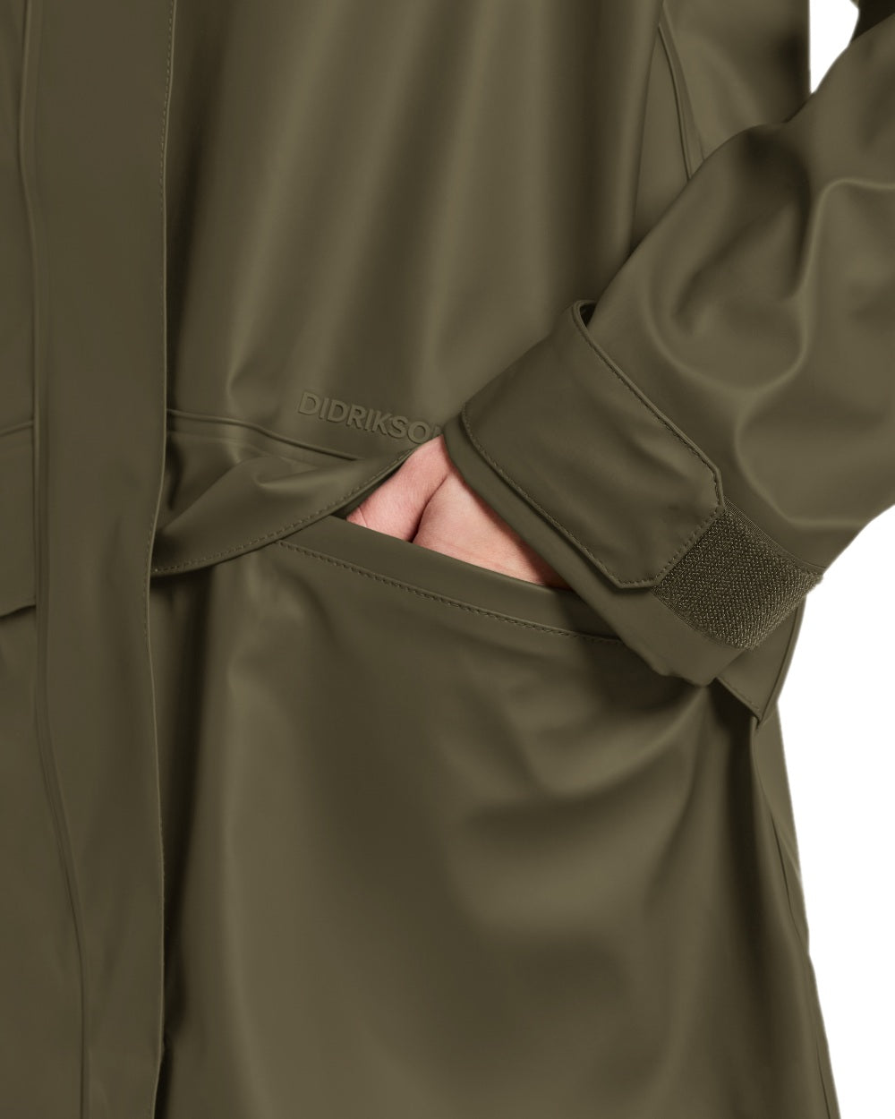 Fog Green Coloured Didriksons Womens Elly Galon Parka on white background 