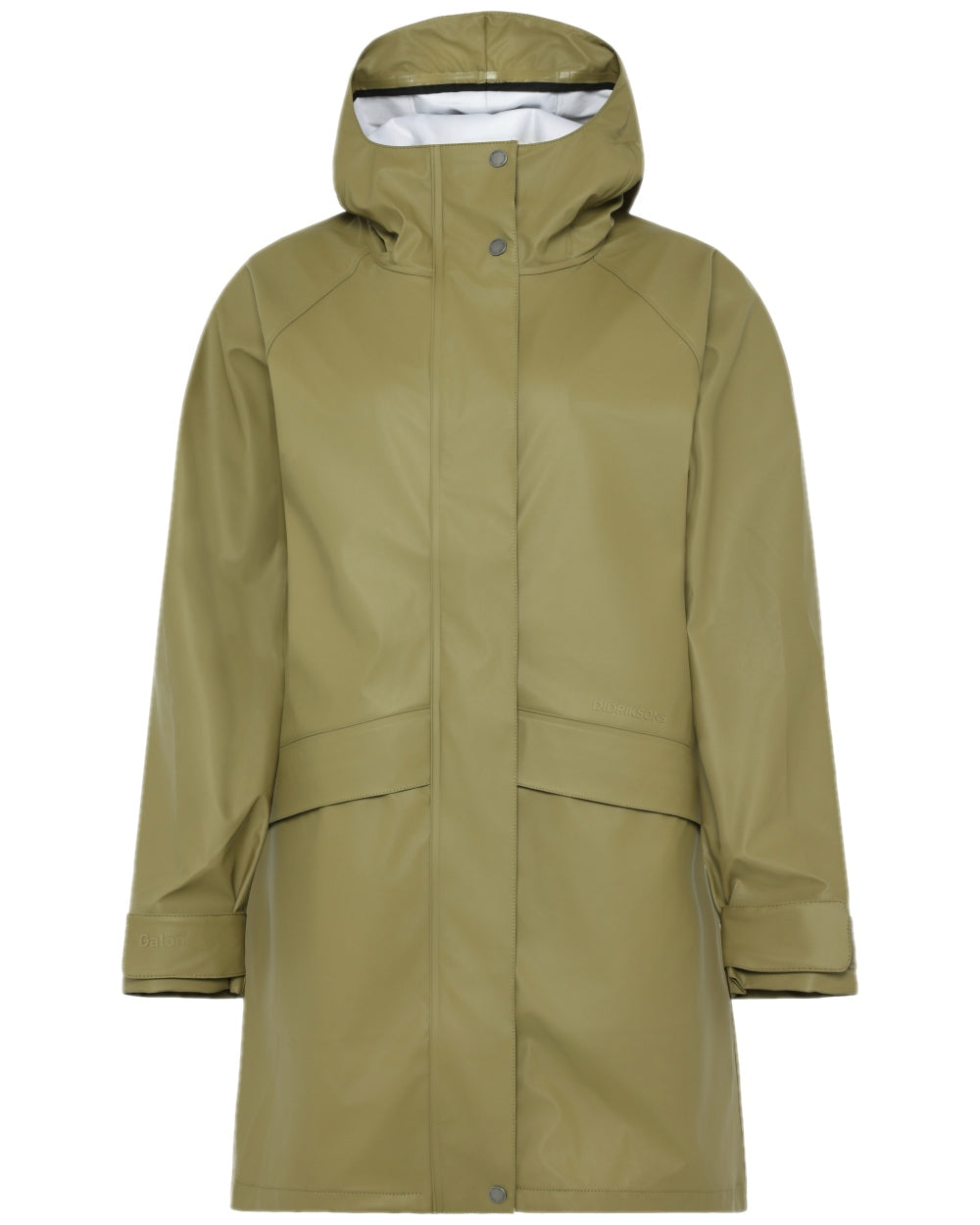 Olive Green Coloured Didriksons Womens Elly Galon Parka on white background 