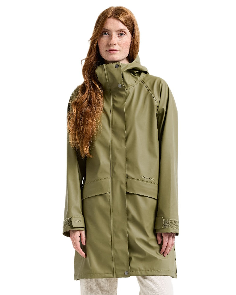 Olive Green Coloured Didriksons Womens Elly Galon Parka on white background 