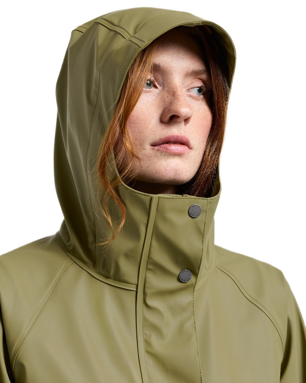 Olive Green Coloured Didriksons Womens Elly Galon Parka on white background 