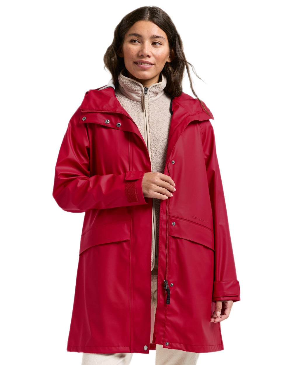 Spring Red Coloured Didriksons Womens Elly Galon Parka on white background 