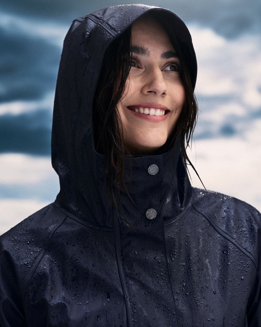 Dark Night Blue coloured Didriksons Womens Elly Parka 4 on sky background 