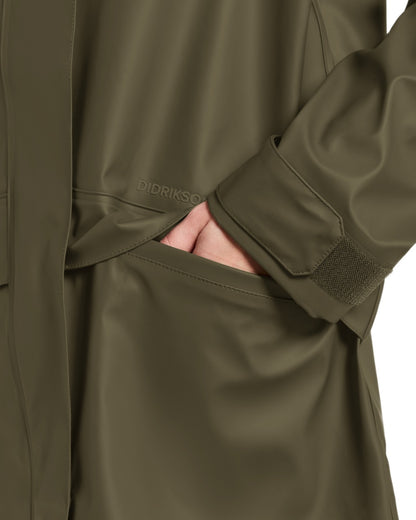 Fog Green coloured Didriksons Womens Elly Parka 4 on white background 