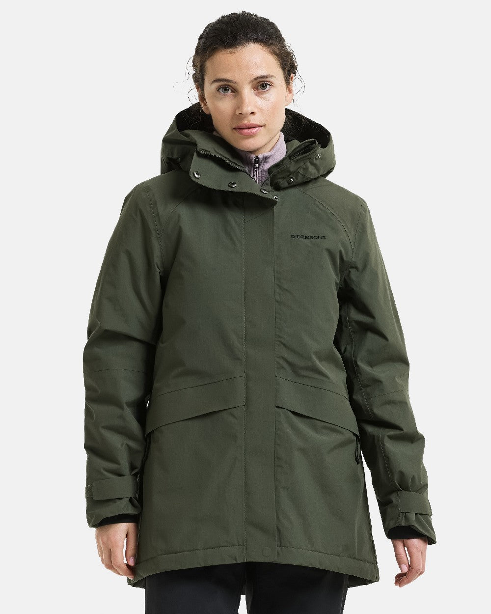 Deep Green Coloured Didriksons Womens Essa Jacket on White Background 