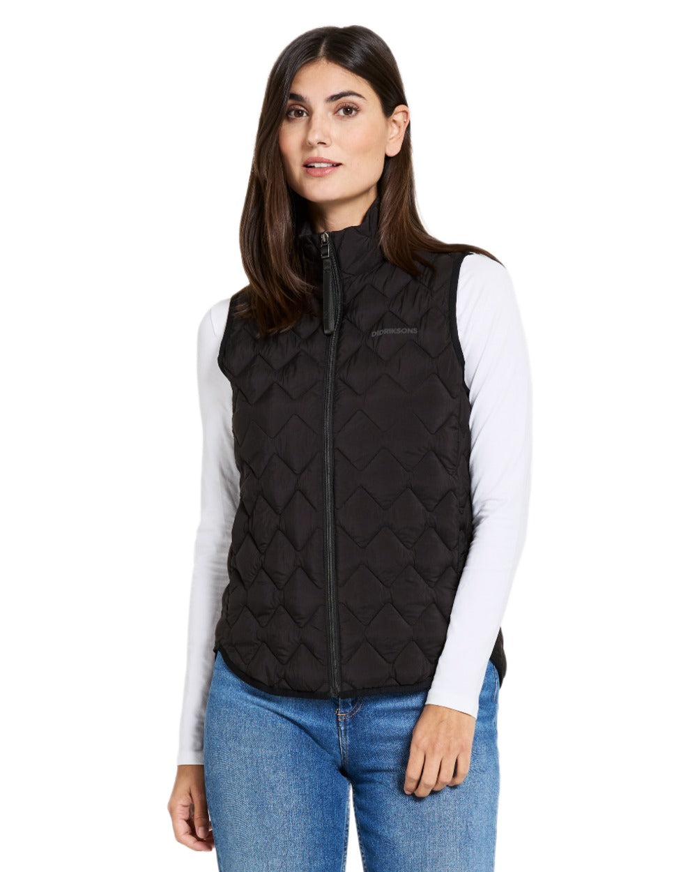 Black coloured Didriksons Womens Evy Vest on white background 