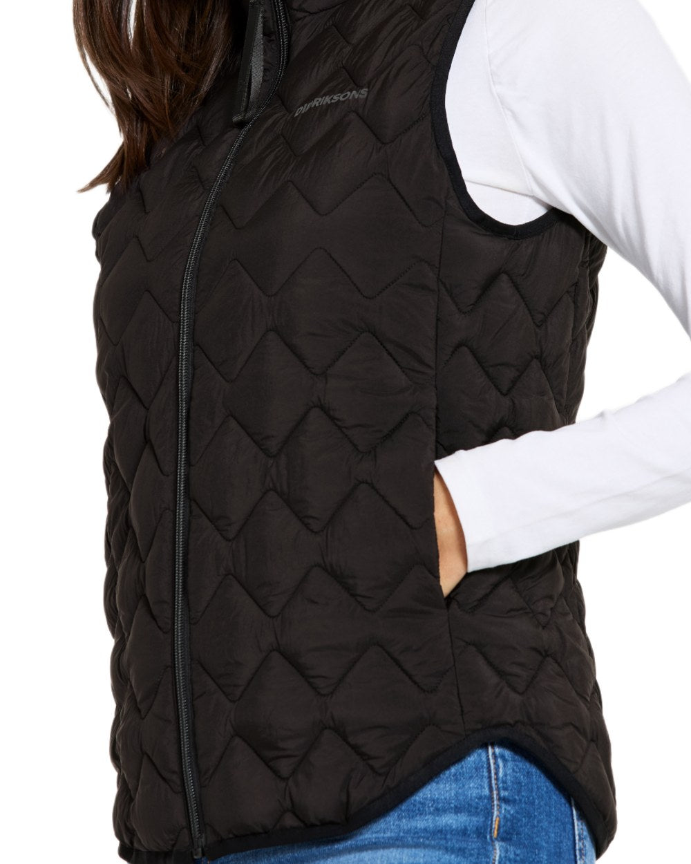 Black coloured Didriksons Womens Evy Vest on white background 