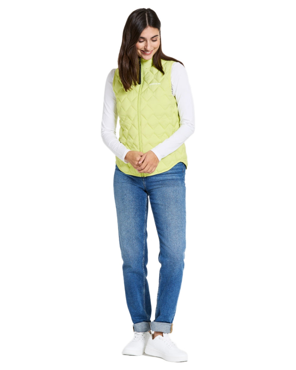 Light Avocado coloured Didriksons Womens Evy Vest on white background 