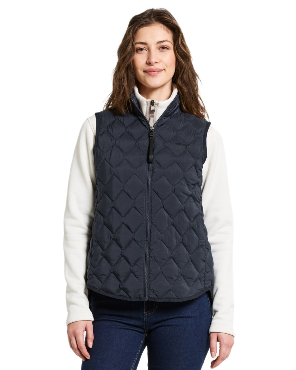 Sleepy Blue coloured Didriksons Womens Evy Vest on white background 