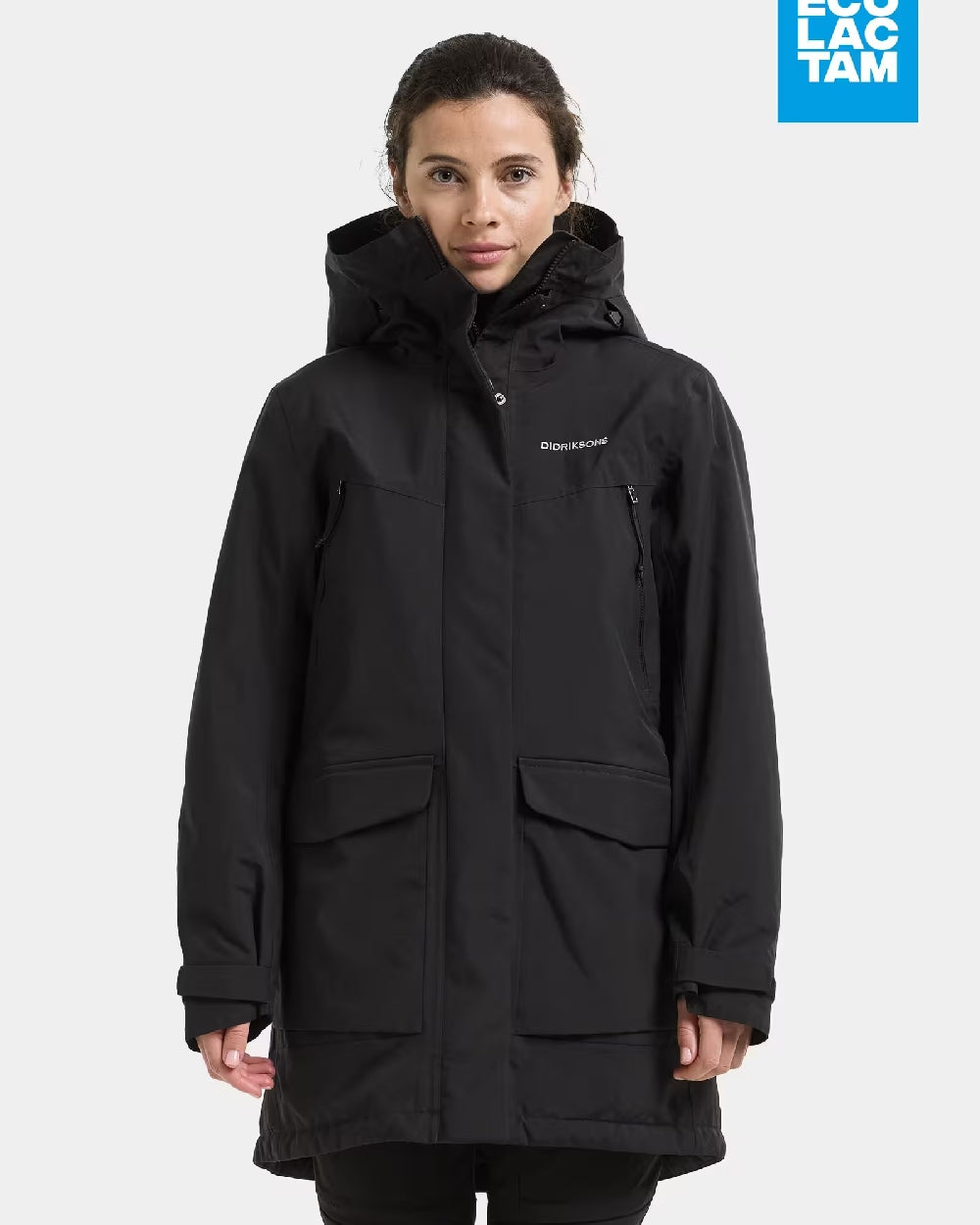 Black Coloured Didriksons Womens Felia Parka on White Background 