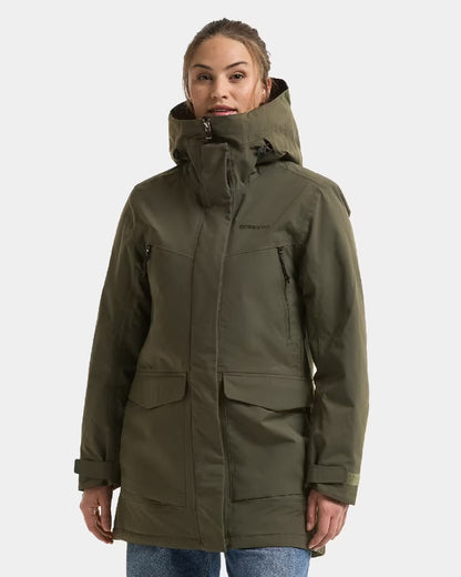 Deep Green Coloured Didriksons Womens Felia Parka on White Background 