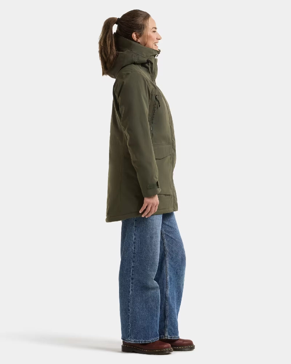 Deep Green Coloured Didriksons Womens Felia Parka on White Background 