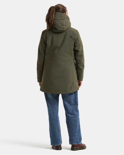 Deep Green Coloured Didriksons Womens Felia Parka on White Background 