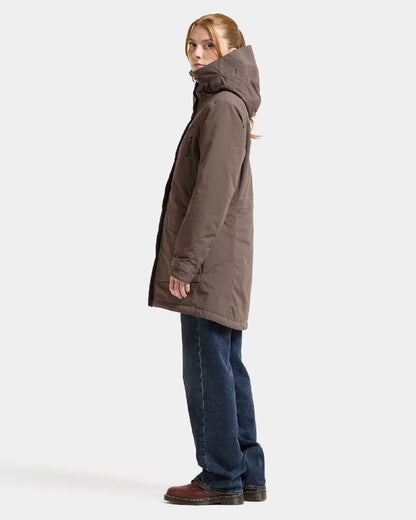 Mocha Brown Coloured Didriksons Womens Felia Parka on White Background 