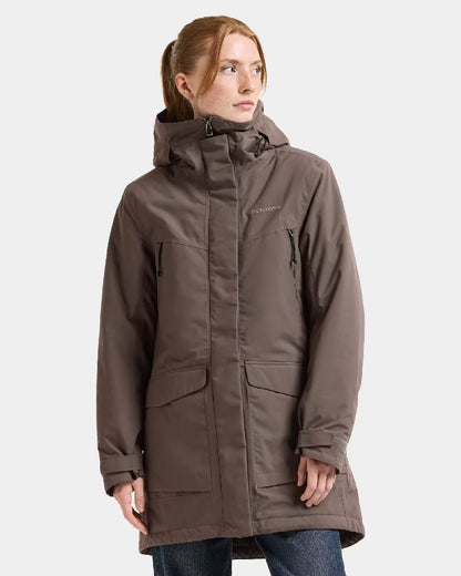 Mocha Brown Coloured Didriksons Womens Felia Parka on White Background 