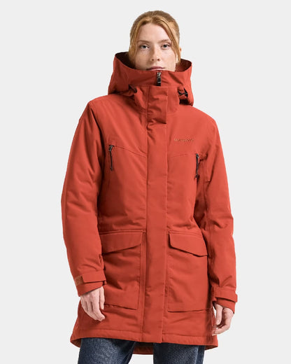 Rust Coloured Didriksons Womens Felia Parka on White Background 