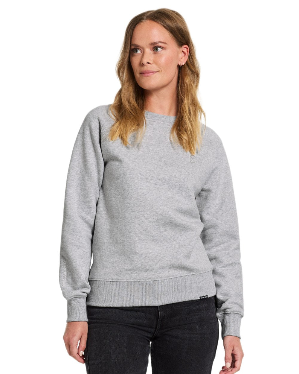 Aluminum Melange coloured Didriksons Womens Fyn Sweater on white background 