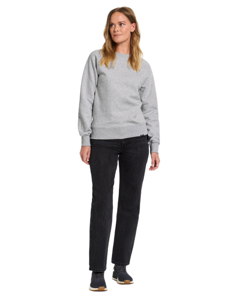 Aluminum Melange coloured Didriksons Womens Fyn Sweater on white background 
