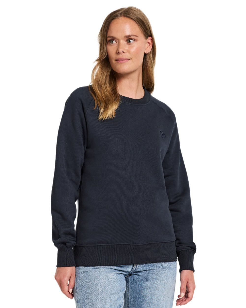 Navy coloured Didriksons Womens Fyn Sweater on white background 