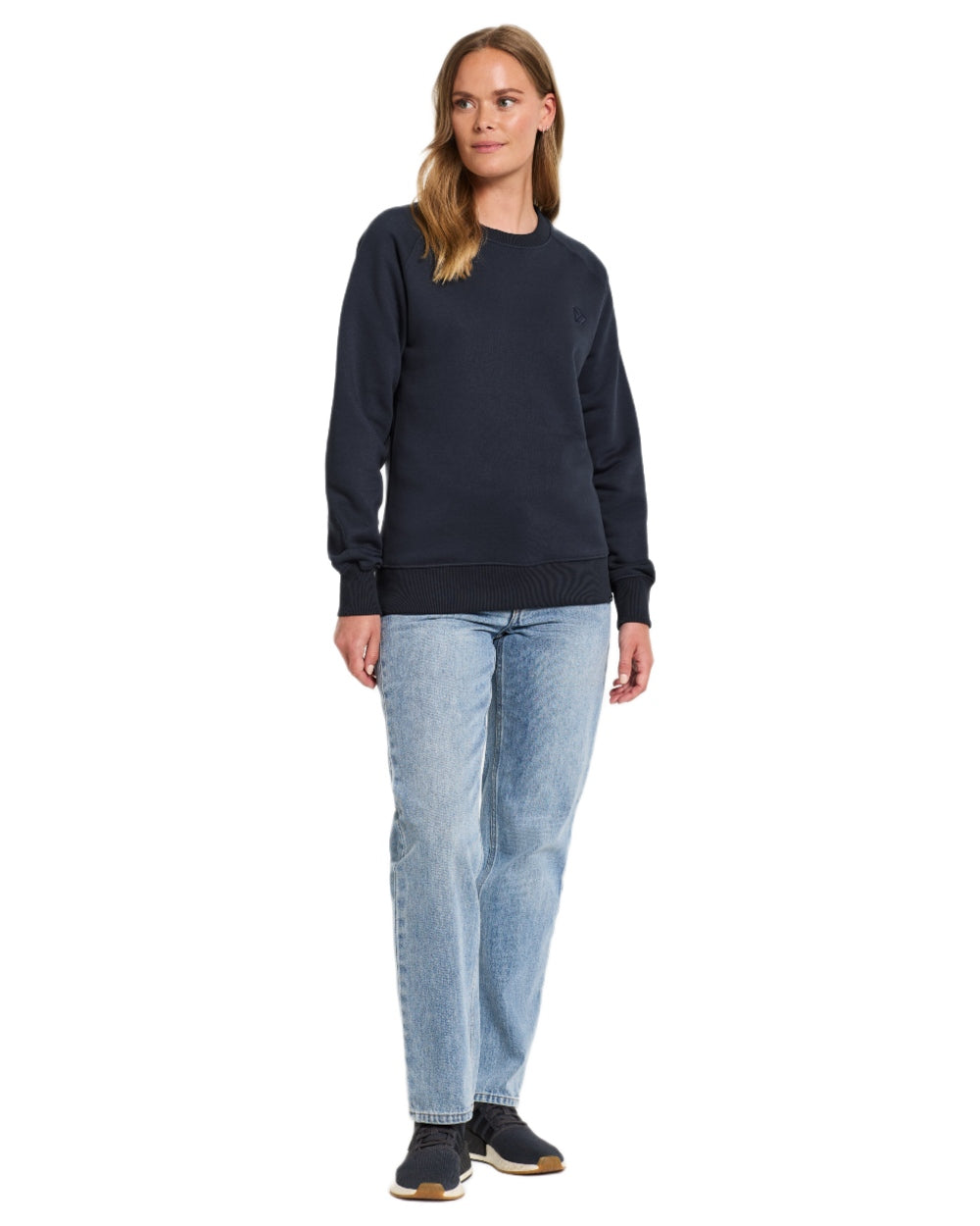 Navy coloured Didriksons Womens Fyn Sweater on white background 