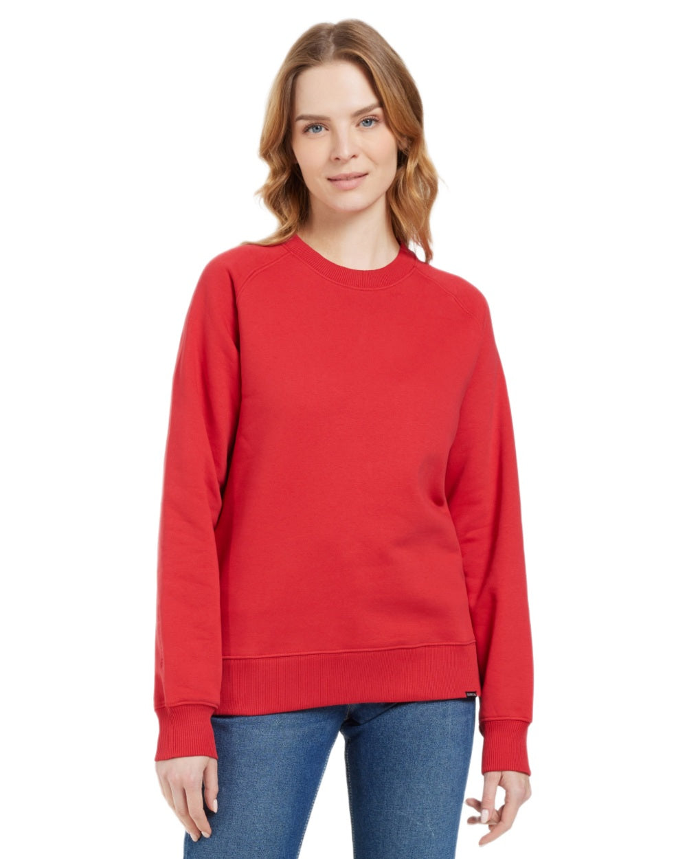 Pomme Red coloured Didriksons Womens Fyn Sweater on white background 