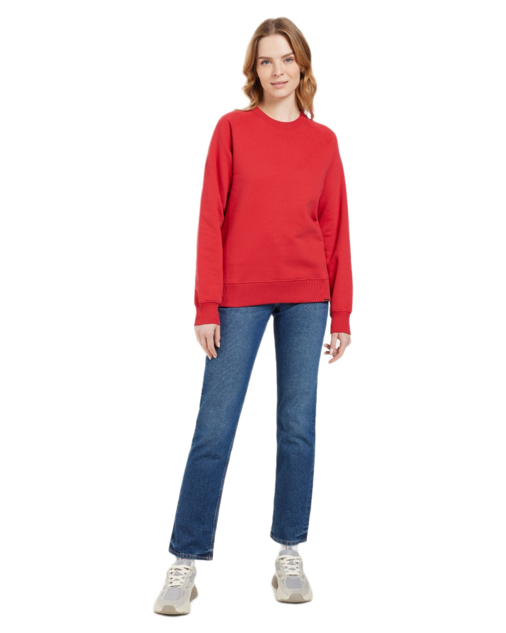 Pomme Red coloured Didriksons Womens Fyn Sweater on white background 