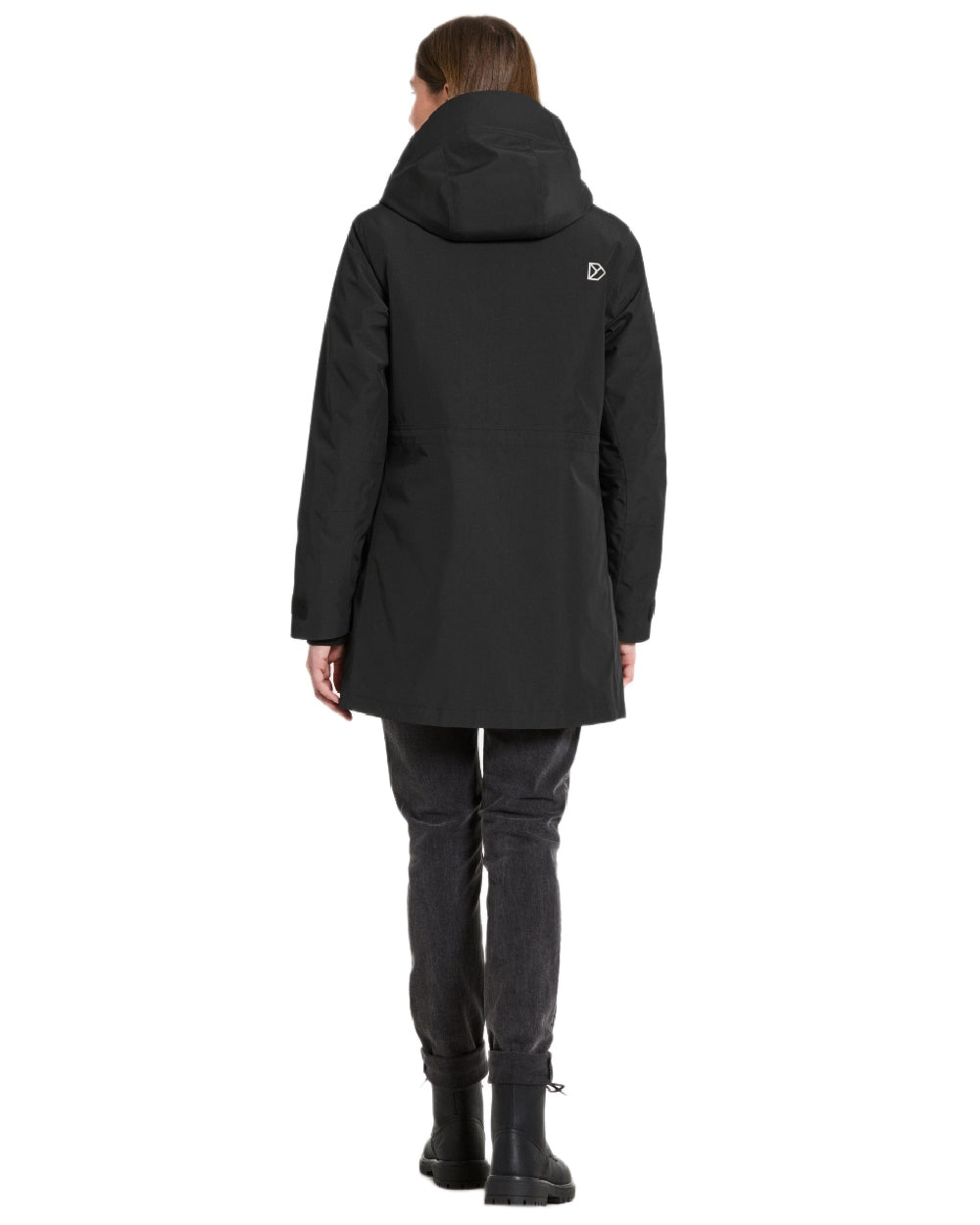 Black Coloured Didriksons Womens Harriet Parka on white background 
