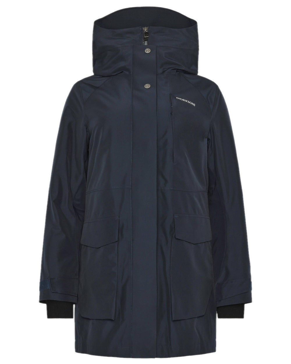 Dark Night Blue Coloured Didriksons Womens Harriet Parka on white background 