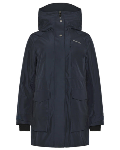 Dark Night Blue Coloured Didriksons Womens Harriet Parka on white background 