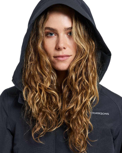 Dark Night Blue Coloured Didriksons Womens Harriet Parka on white background 