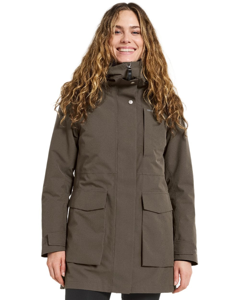 Mocha Brown Coloured Didriksons Womens Harriet Parka on white background 