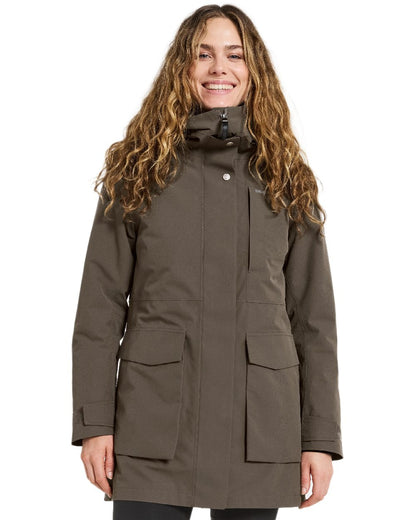 Mocha Brown Coloured Didriksons Womens Harriet Parka on white background 
