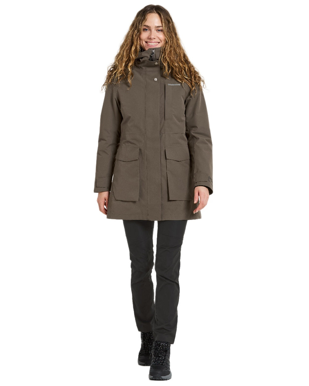 Mocha Brown Coloured Didriksons Womens Harriet Parka on white background 