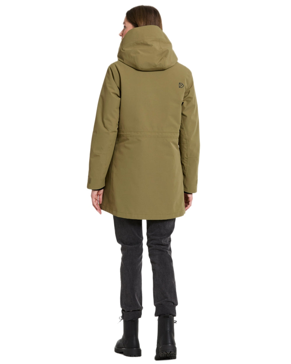 Olive Green Coloured Didriksons Womens Harriet Parka on white background 