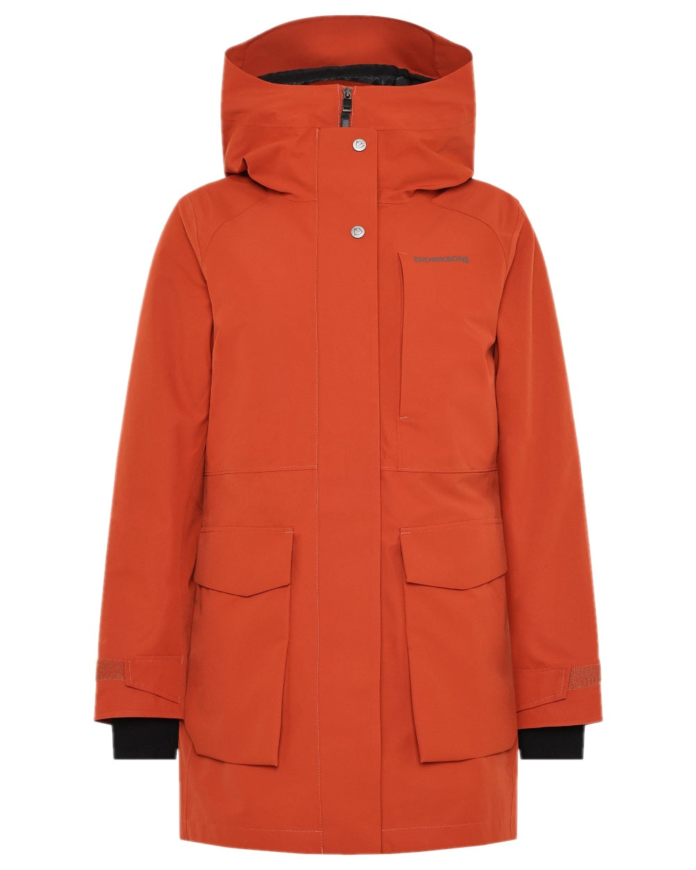 Rust Coloured Didriksons Womens Harriet Parka on white background 