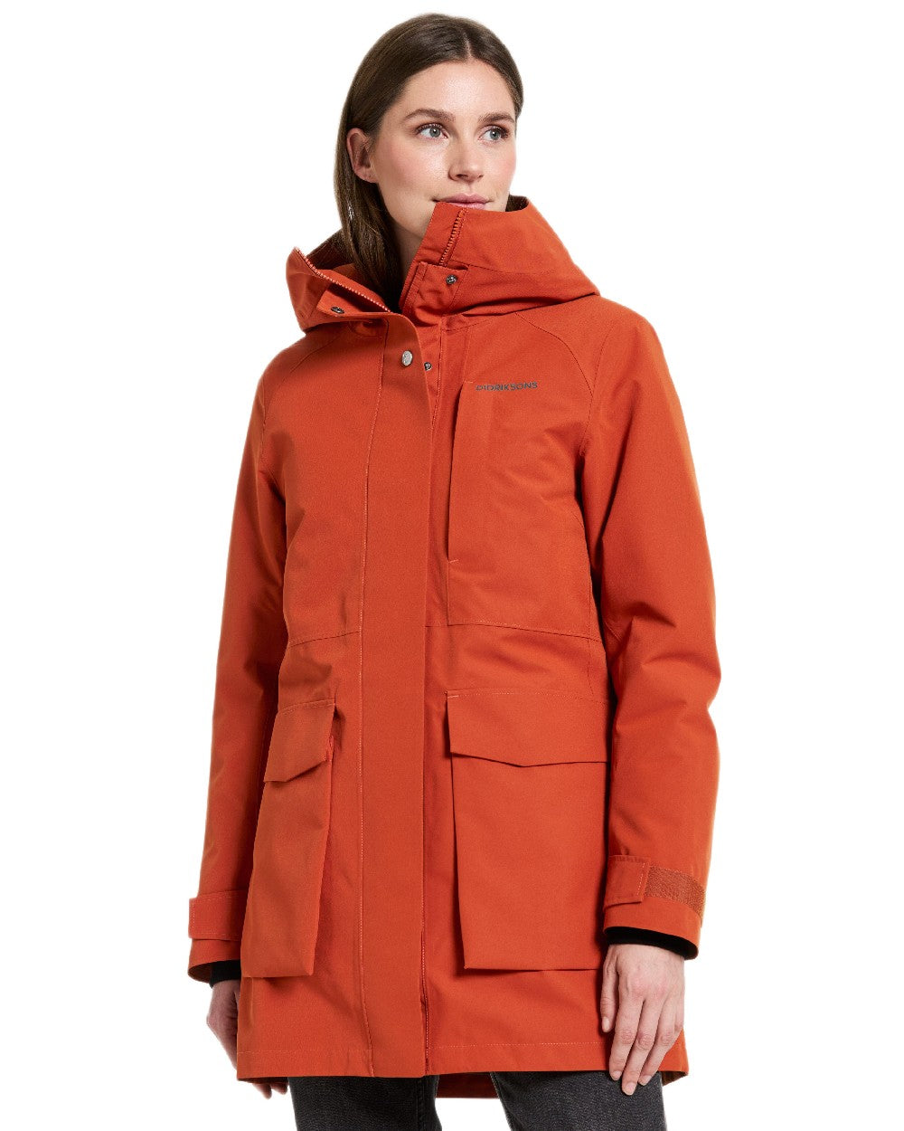 Rust Coloured Didriksons Womens Harriet Parka on white background 