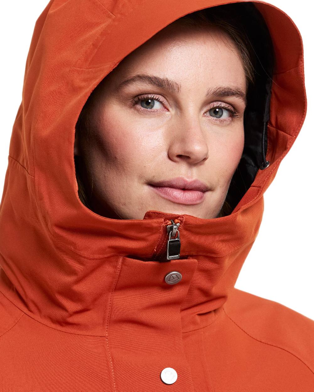 Rust Coloured Didriksons Womens Harriet Parka on white background 