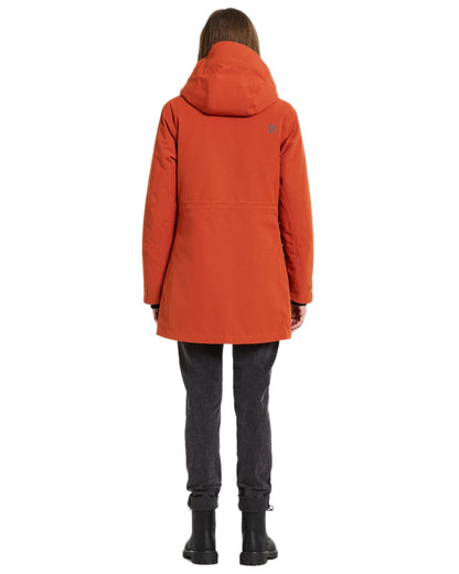 Rust Coloured Didriksons Womens Harriet Parka on white background 