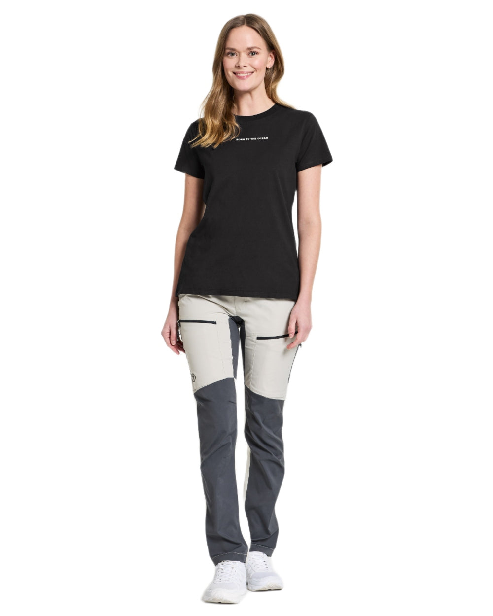 Black coloured Didriksons Womens Ingaro Printed T-Shirt on white background 