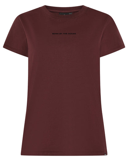 Old Rust coloured Didriksons Womens Ingaro Printed T-Shirt on white background 