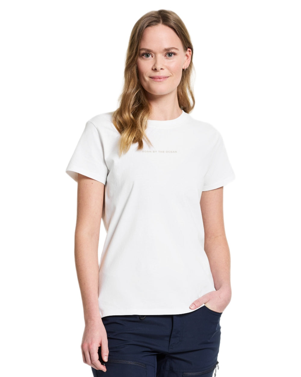 Snow White coloured Didriksons Womens Ingaro Printed T-Shirt on white background 