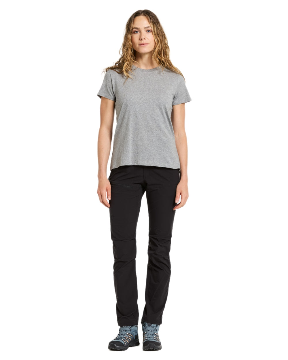 Grey Melange coloured Didriksons Womens Ingaro T-Shirt on white background 