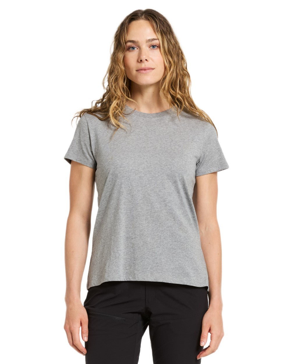 Grey Melange coloured Didriksons Womens Ingaro T-Shirt on white background 
