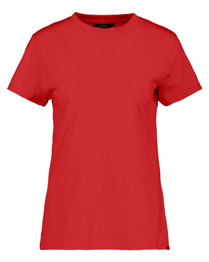 Pomme Red coloured Didriksons Womens Ingaro T-Shirt on white background 